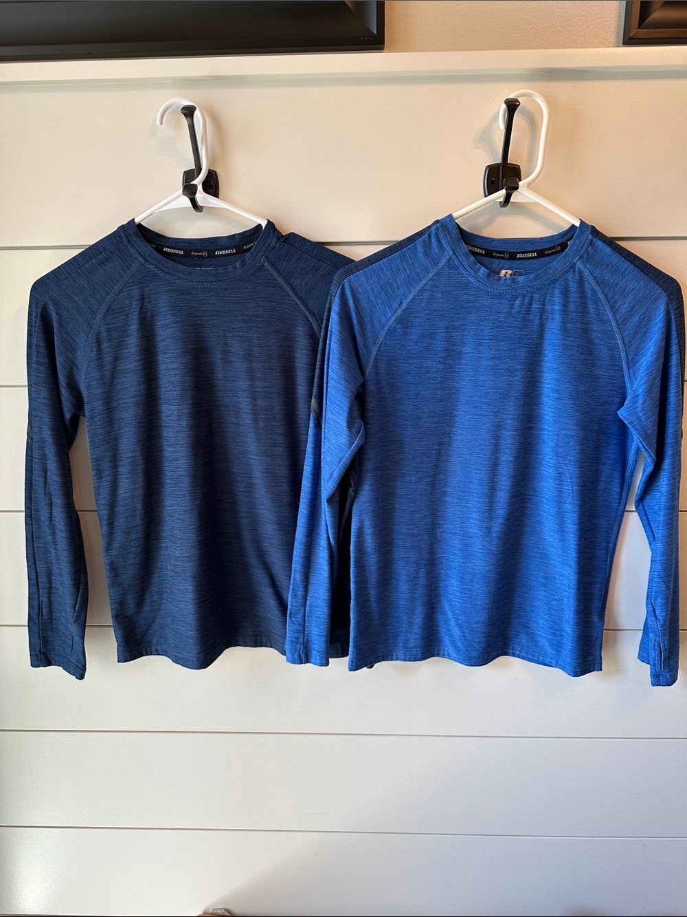 Russell boys Athletic Long Sleeve Performance Tees in Dark Blue and Royal Blue